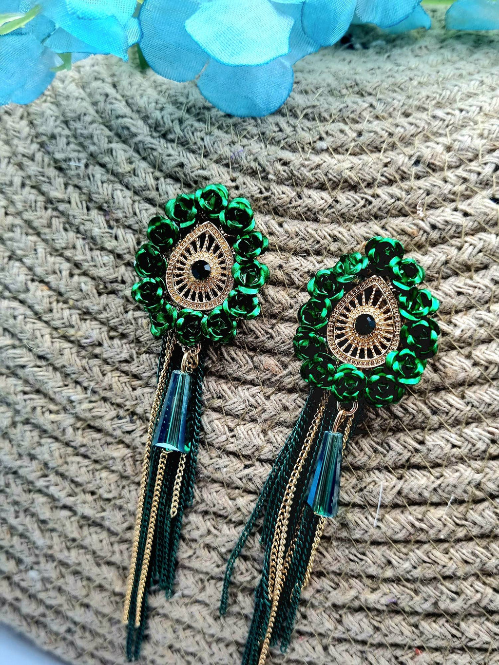 Green Beaded Tassel Drops - Attractive Sister