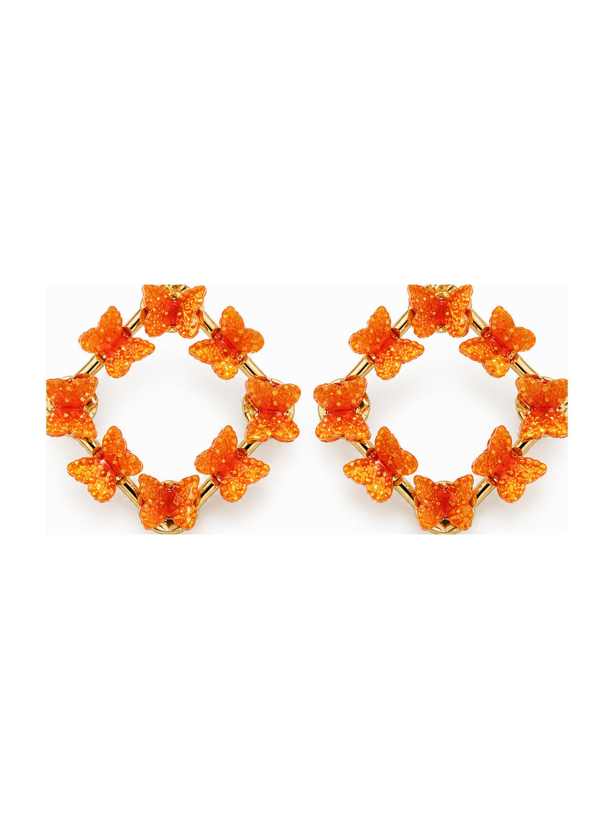 Glitter Butterfly Square Frame Studs Orange - Attractive Sister