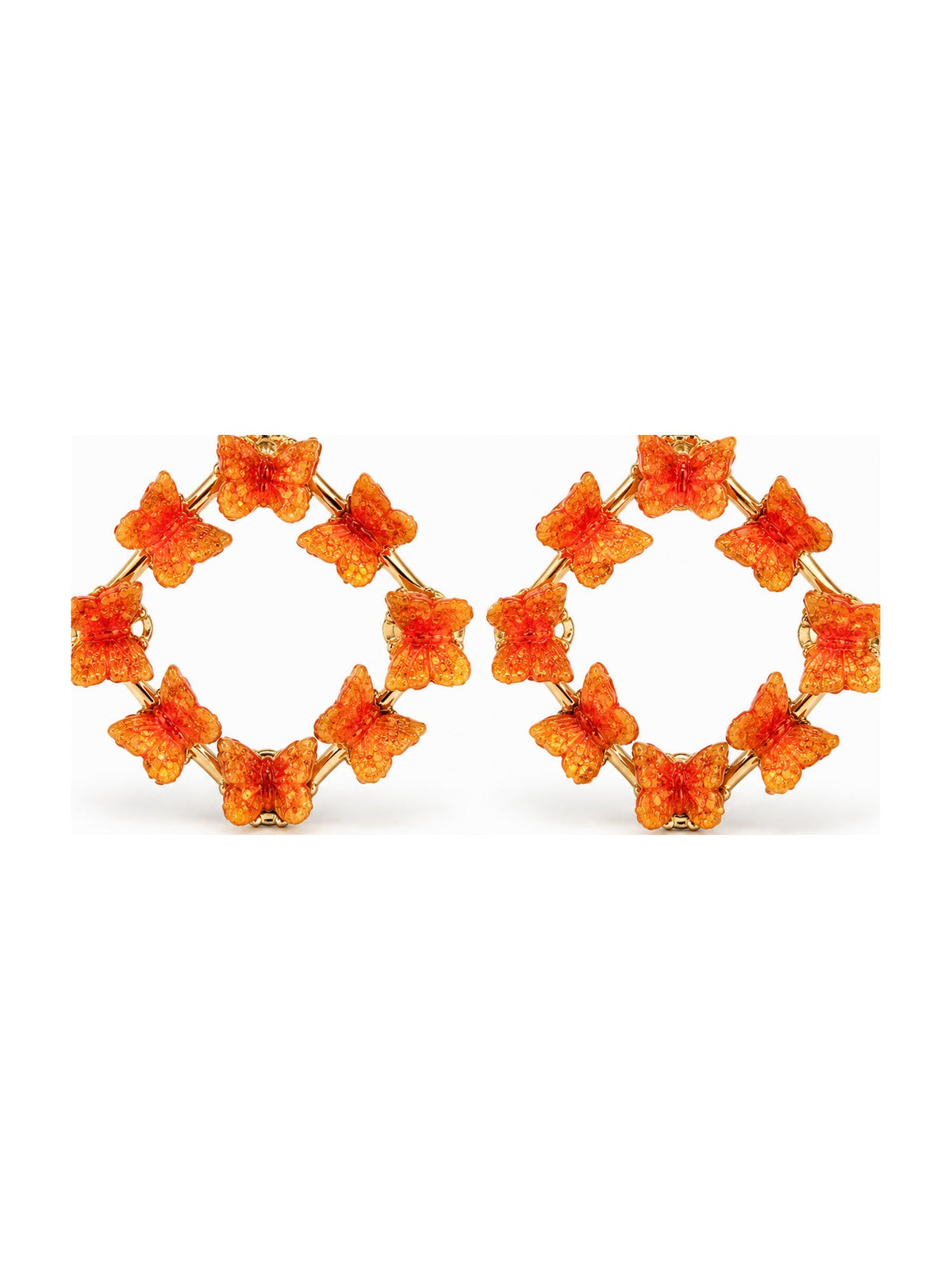 Glitter Butterfly Square Frame Studs Orange - Attractive Sister
