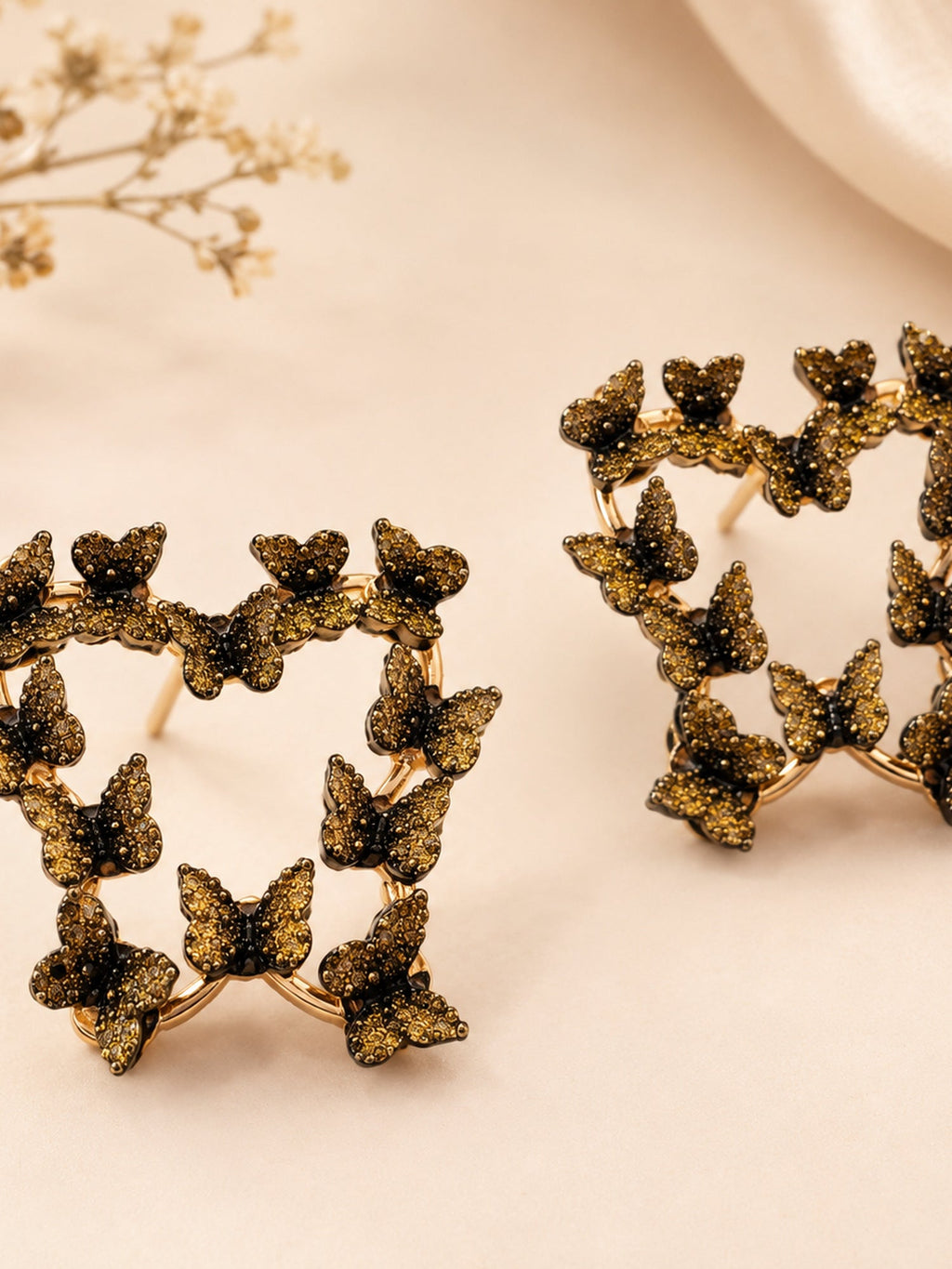 Black Butterfly Heart Studs - Attractive Sister