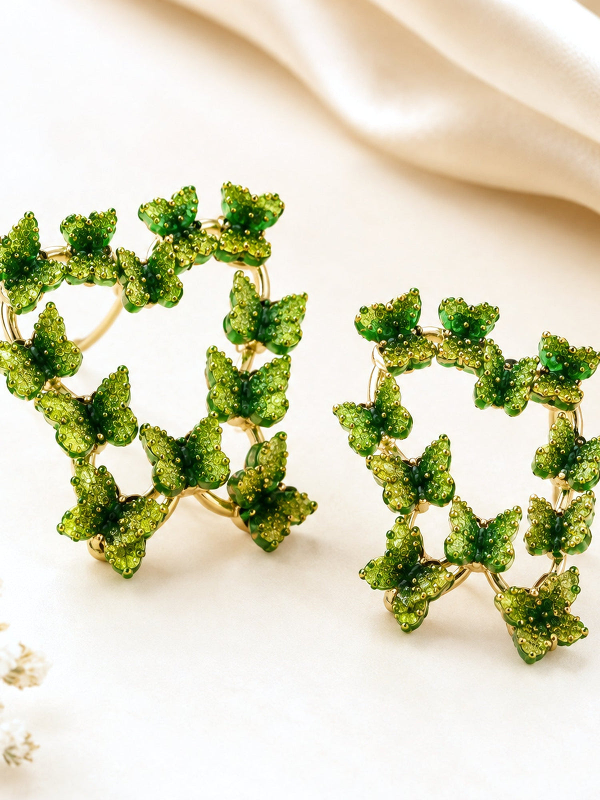 Dark Green Butterfly Heart Studs - Attractive Sister