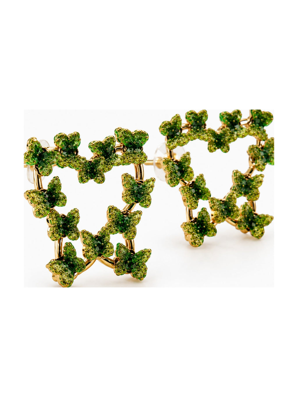 Green Butterfly Heart Studs - Attractive Sister