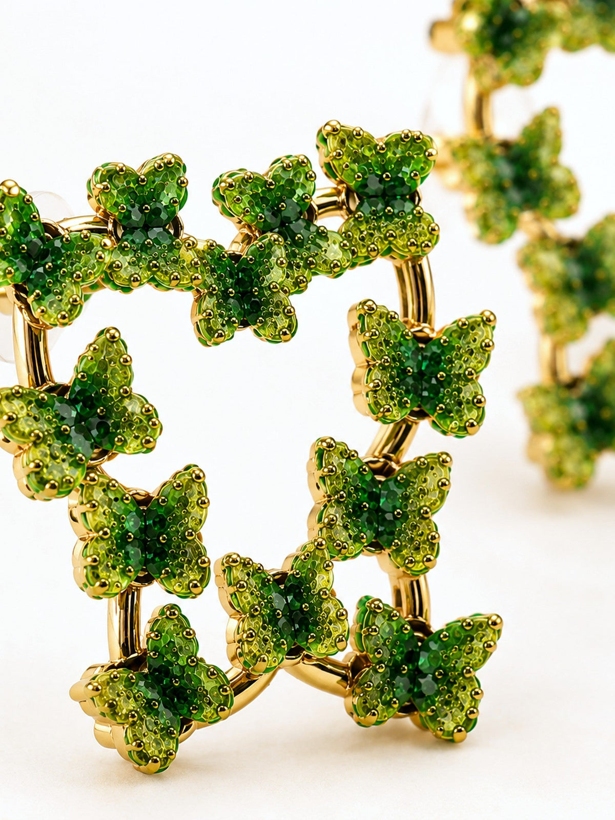 Green Butterfly Heart Studs - Attractive Sister