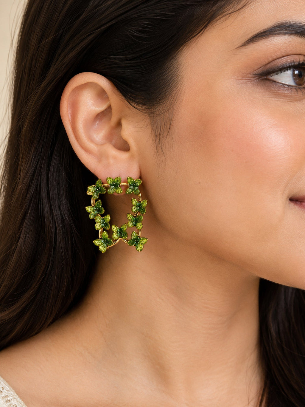 Green Butterfly Heart Studs - Attractive Sister