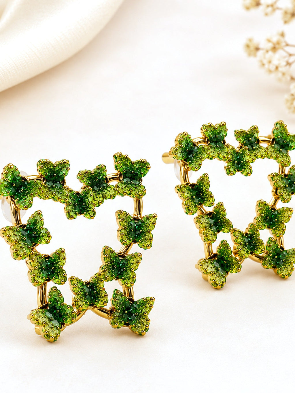 Green Butterfly Heart Studs - Attractive Sister