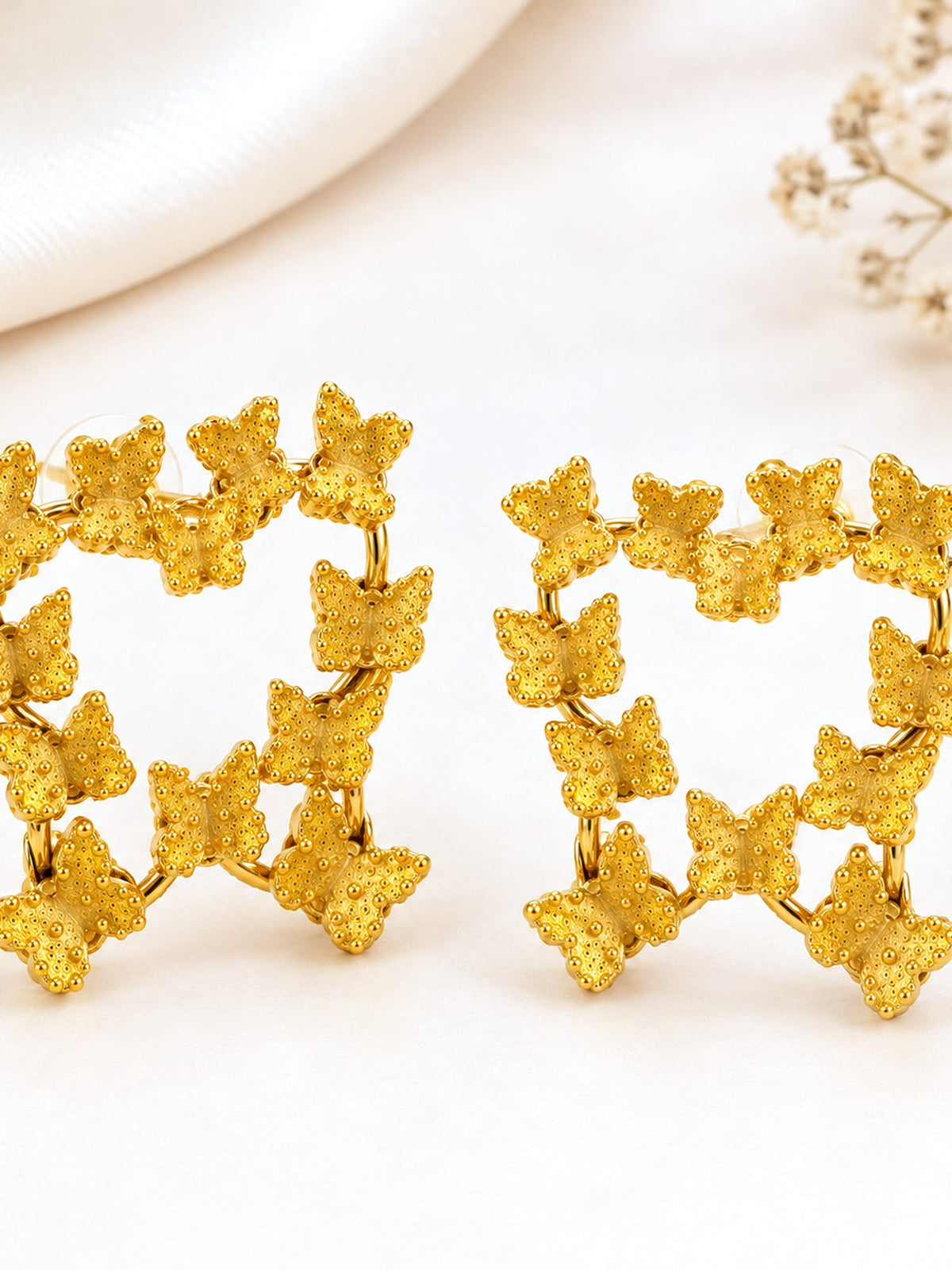 Yellow Butterfly Heart Studs - Attractive Sister