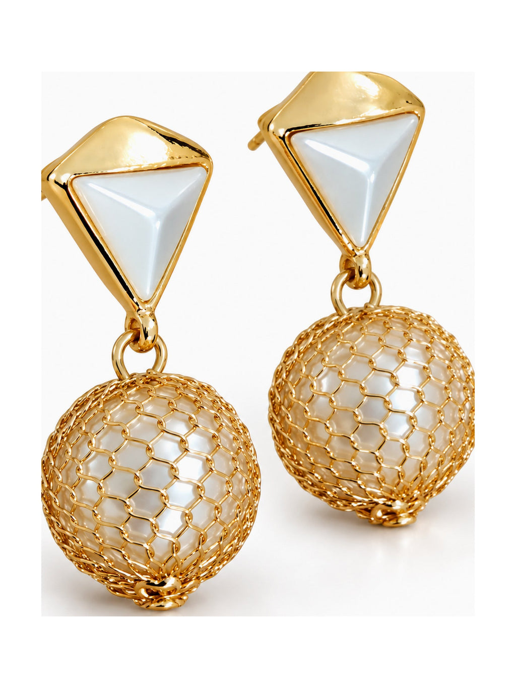 Gold Triangle Mesh Ball Drops - Attractive Sister