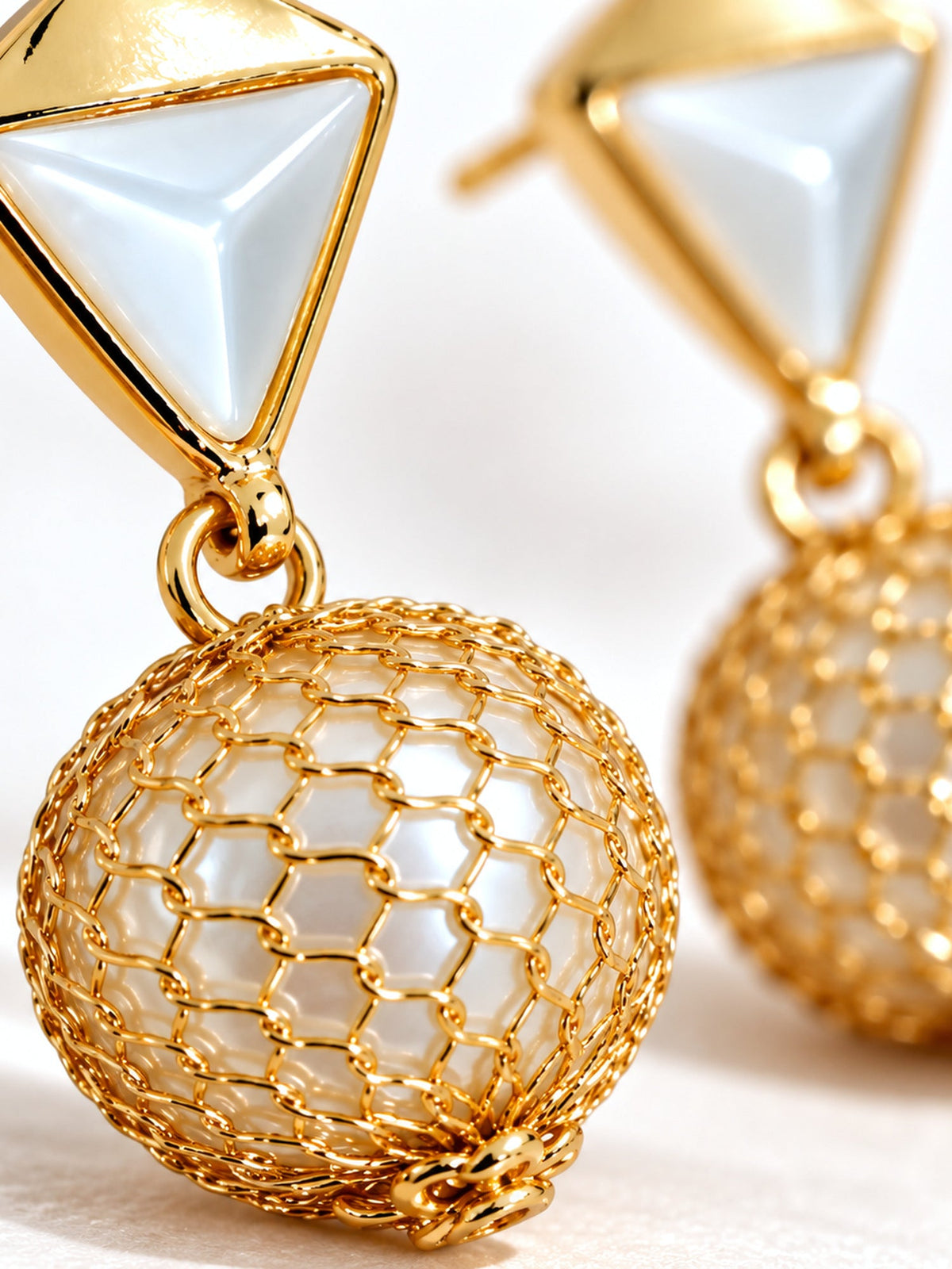 Gold Triangle Mesh Ball Drops - Attractive Sister