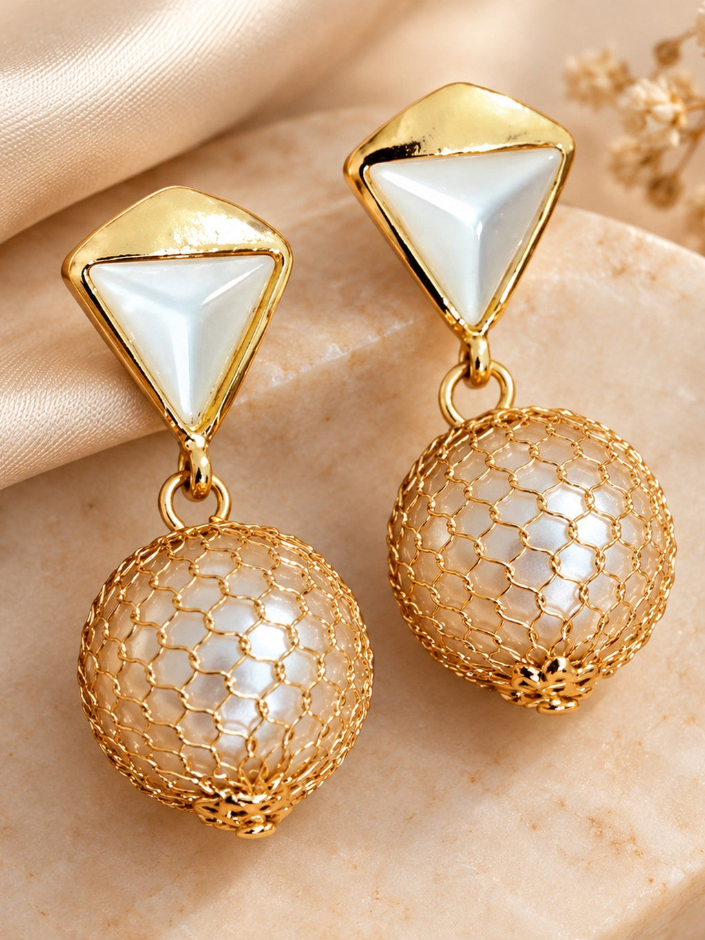 Gold Triangle Mesh Ball Drops - Attractive Sister
