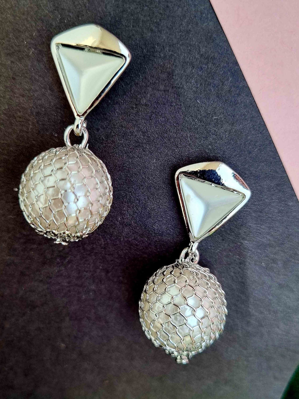 Silver Triangle Mesh Ball Drops - Attractive Sister