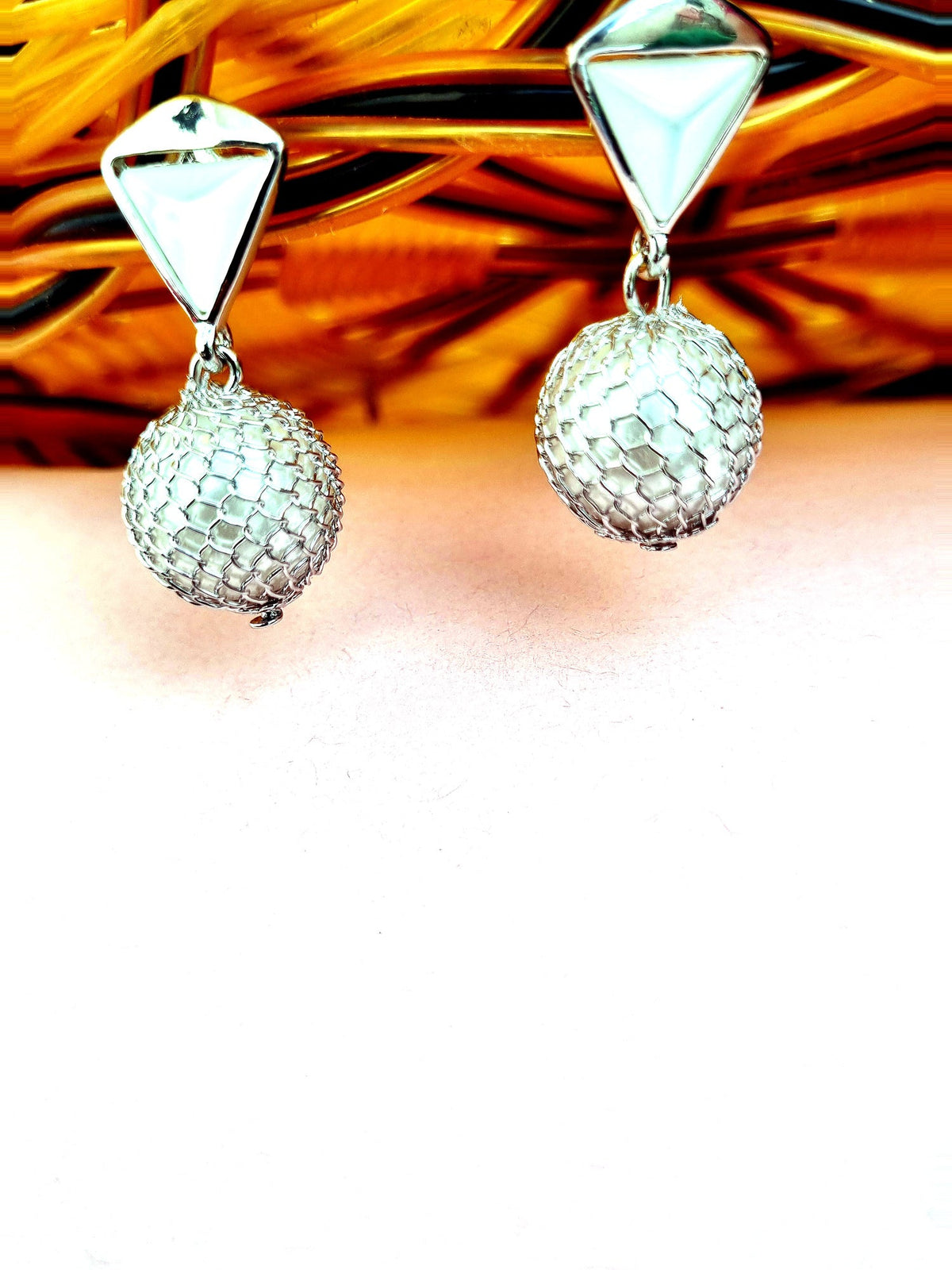Silver Triangle Mesh Ball Drops - Attractive Sister
