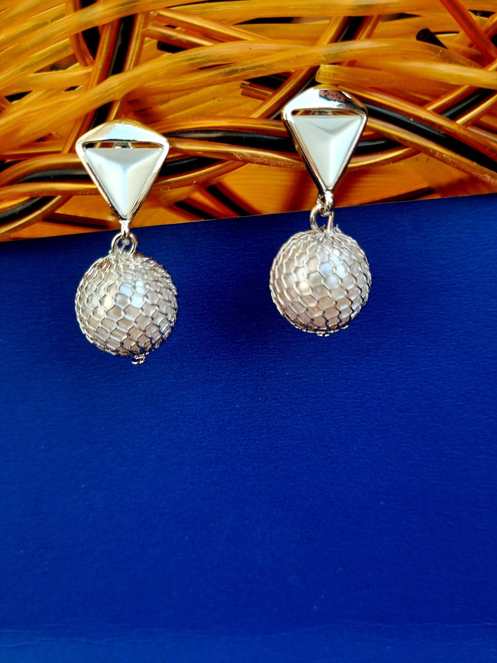 Silver Triangle Mesh Ball Drops - Attractive Sister