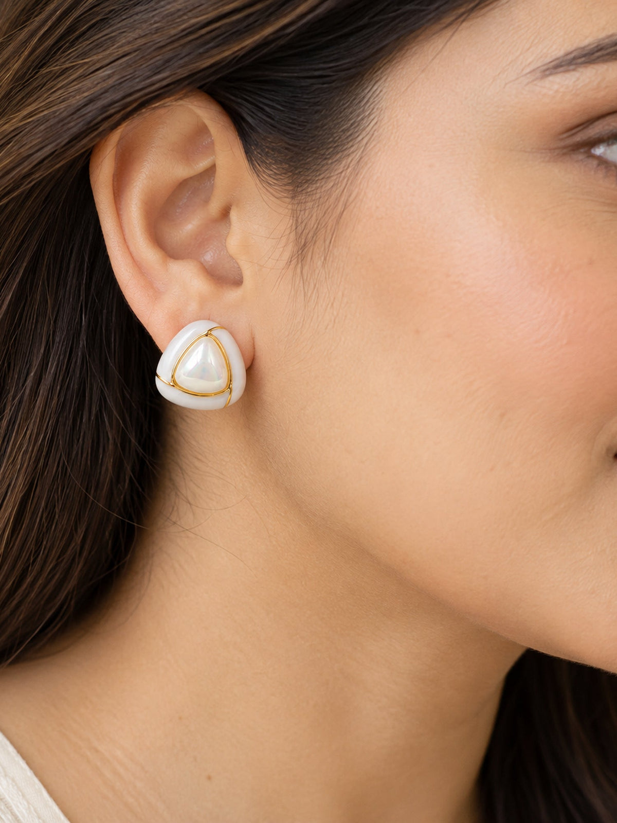 Gold Triangle Pearl Studs - Attractive Sister