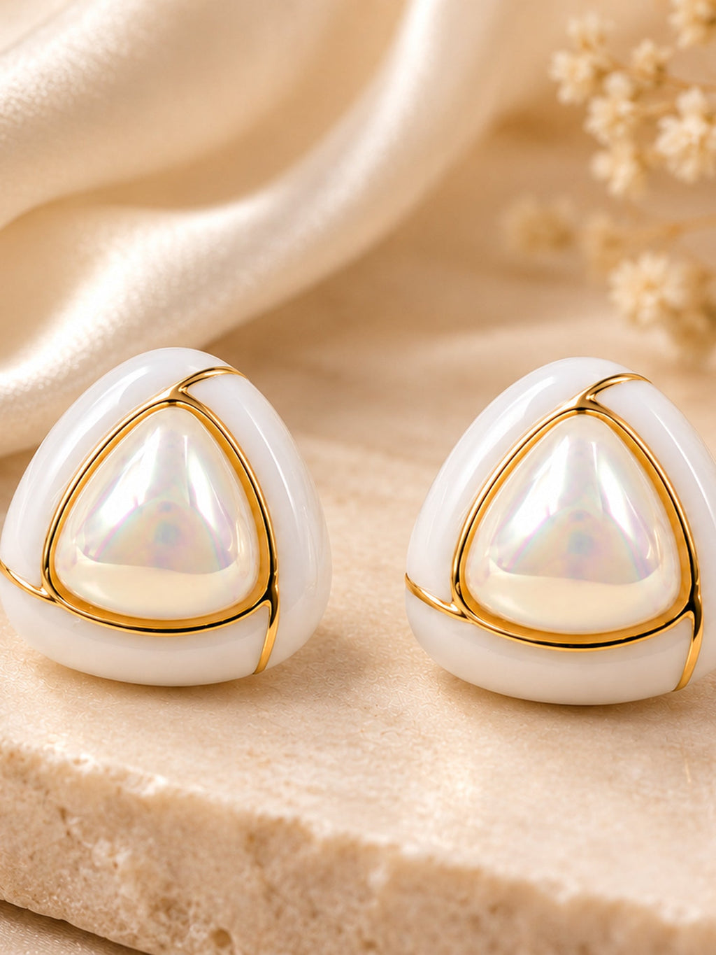 Gold Triangle Pearl Studs - Attractive Sister