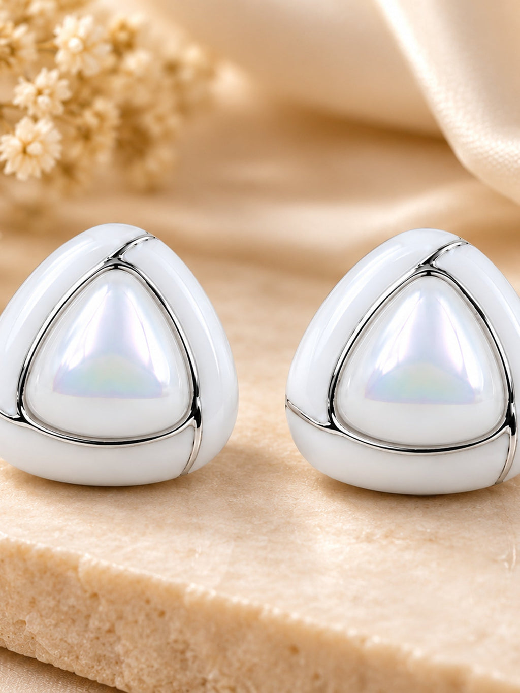 Silver Triangle Pearl Studs - Attractive Sister