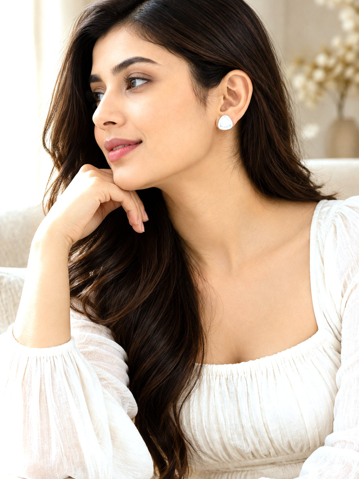 Silver Triangle Pearl Studs - Attractive Sister