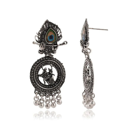 latest Silver plated oxidised Radha Krishna earrings & Silver Beads Ethnic Jhumka/Jhumki Attractive Sister