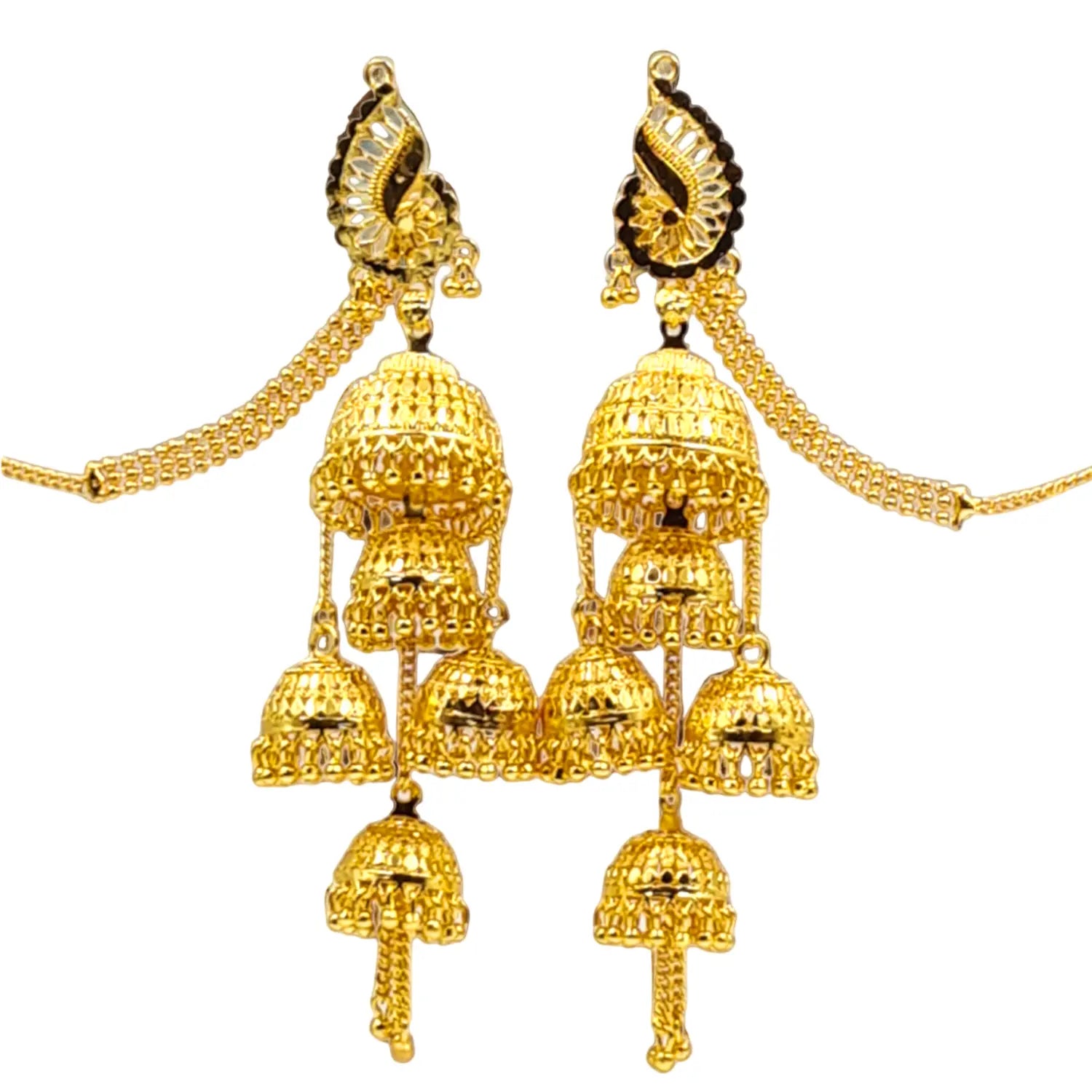 Attractive Sister Multi-Layer Gold Plated Jhumka Earrings with Hair Chain – Royal Bridal Jewelry Attractive Sister