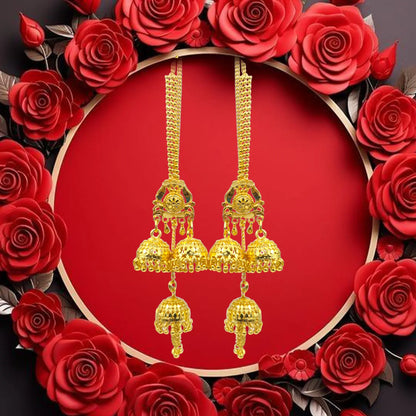 Gold Plated Chain Jhumka Earrings – Traditional Indian Temple Jewelry Attractive Sister