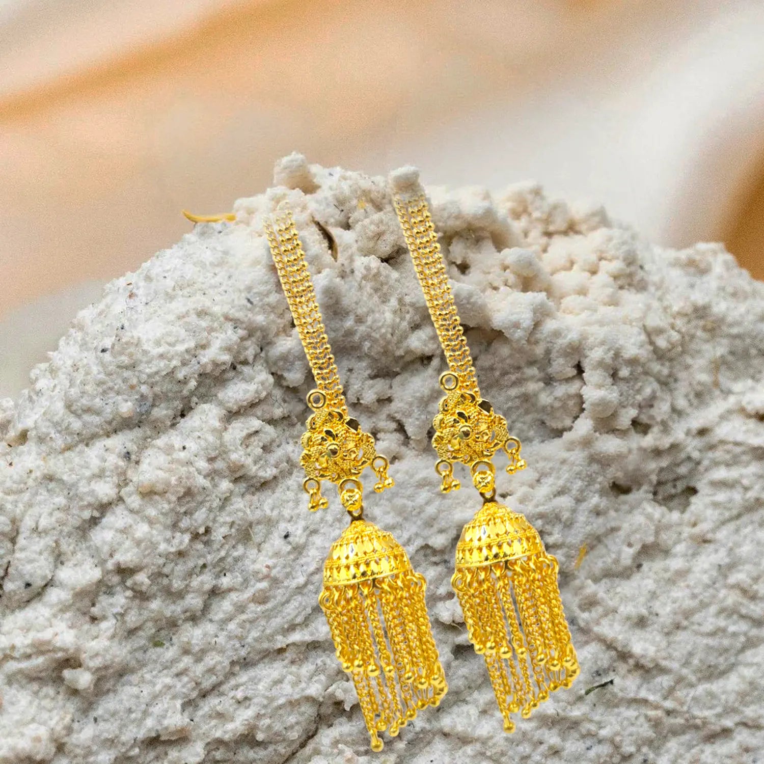 Gold Plated Chain Jhumka Earrings – Elegant Indian Ethnic Jewelry Attractive Sister