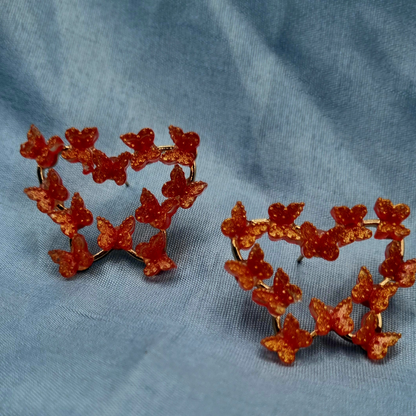 Delicate Gold Butterfly Earrings with Red color