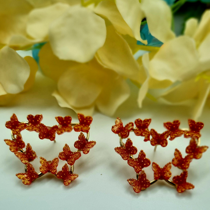 Delicate Gold Butterfly Earrings with Red color