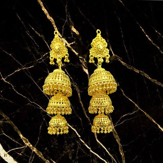 Gold Plated Multi-Layer Jhumka Earrings – Traditional & Festive Jewelry Attractive Sister