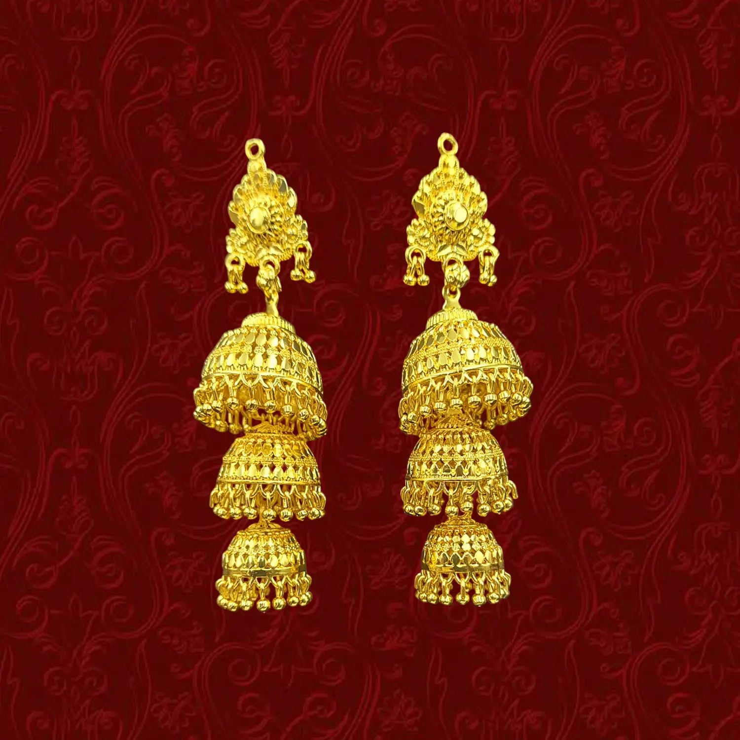 Gold Plated Multi-Layer Jhumka Earrings – Traditional & Festive Jewelry Attractive Sister