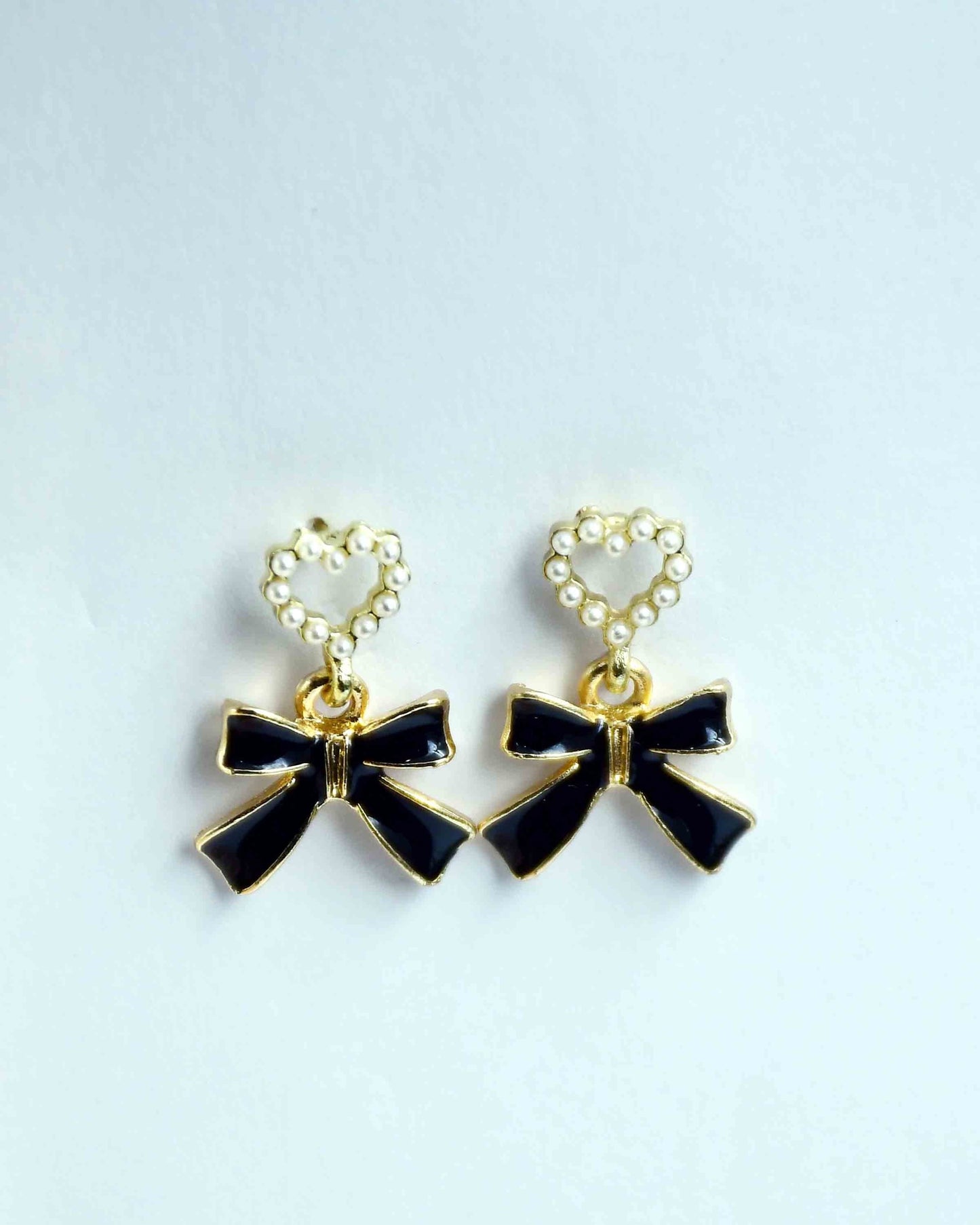 Heart Imitation Pearl Bow Earrings