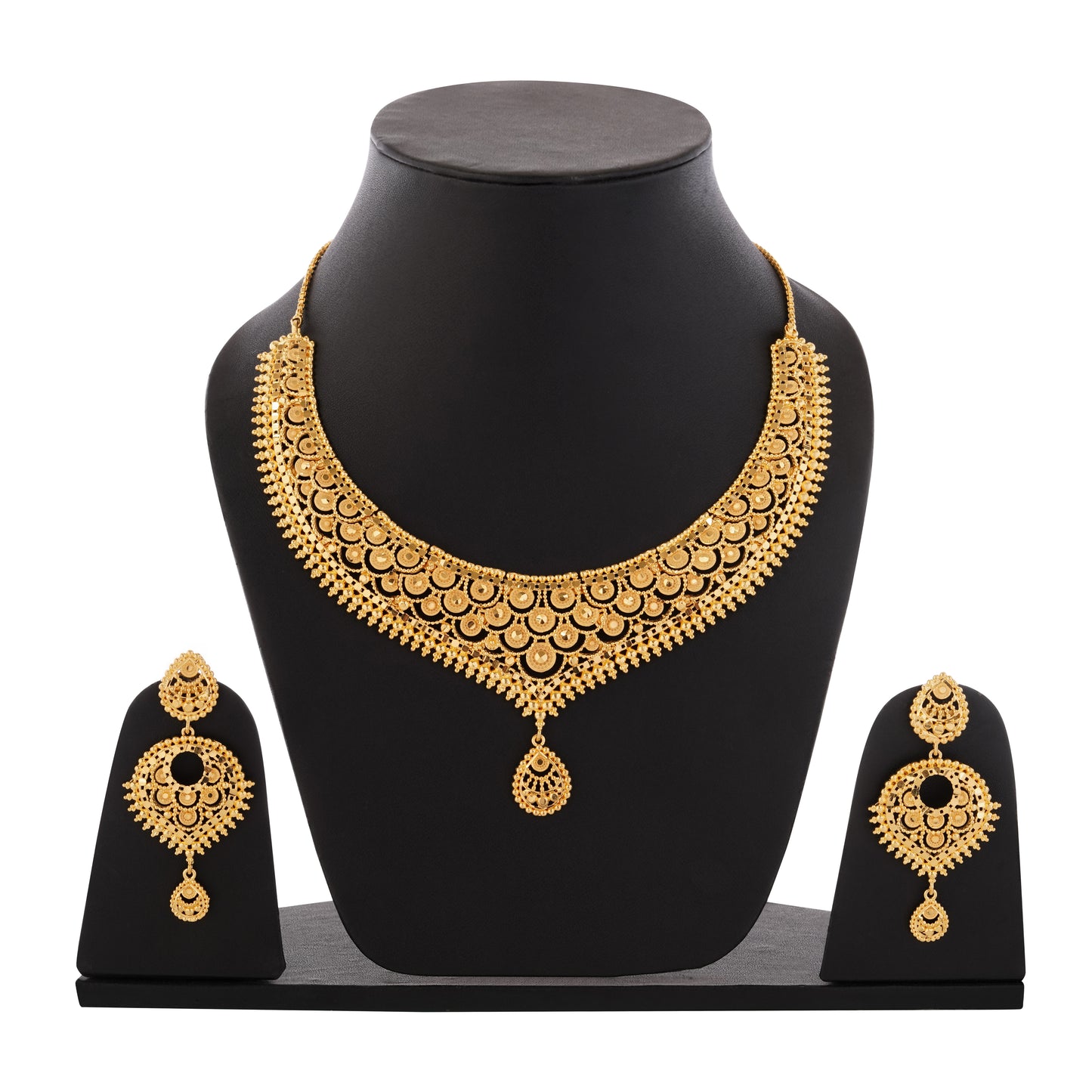 Elegant South Indian Gold Plated Bridal Choker Necklace Set with Earrings –  Wedding Jewelry for Women"