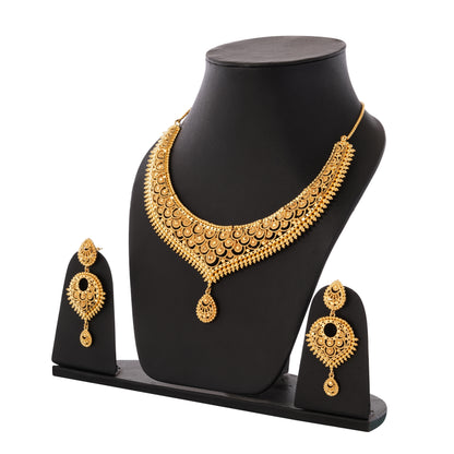 Elegant South Indian Gold Plated Bridal Choker Necklace Set with Earrings –  Wedding Jewelry for Women"