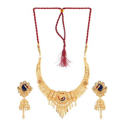 Luxury Gold-Plated Kundan Peacock Necklace Wedding Jewelry