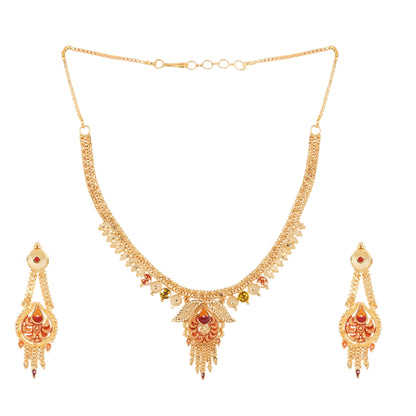 Floral Design Gold-Plated Necklace Set with Earrings