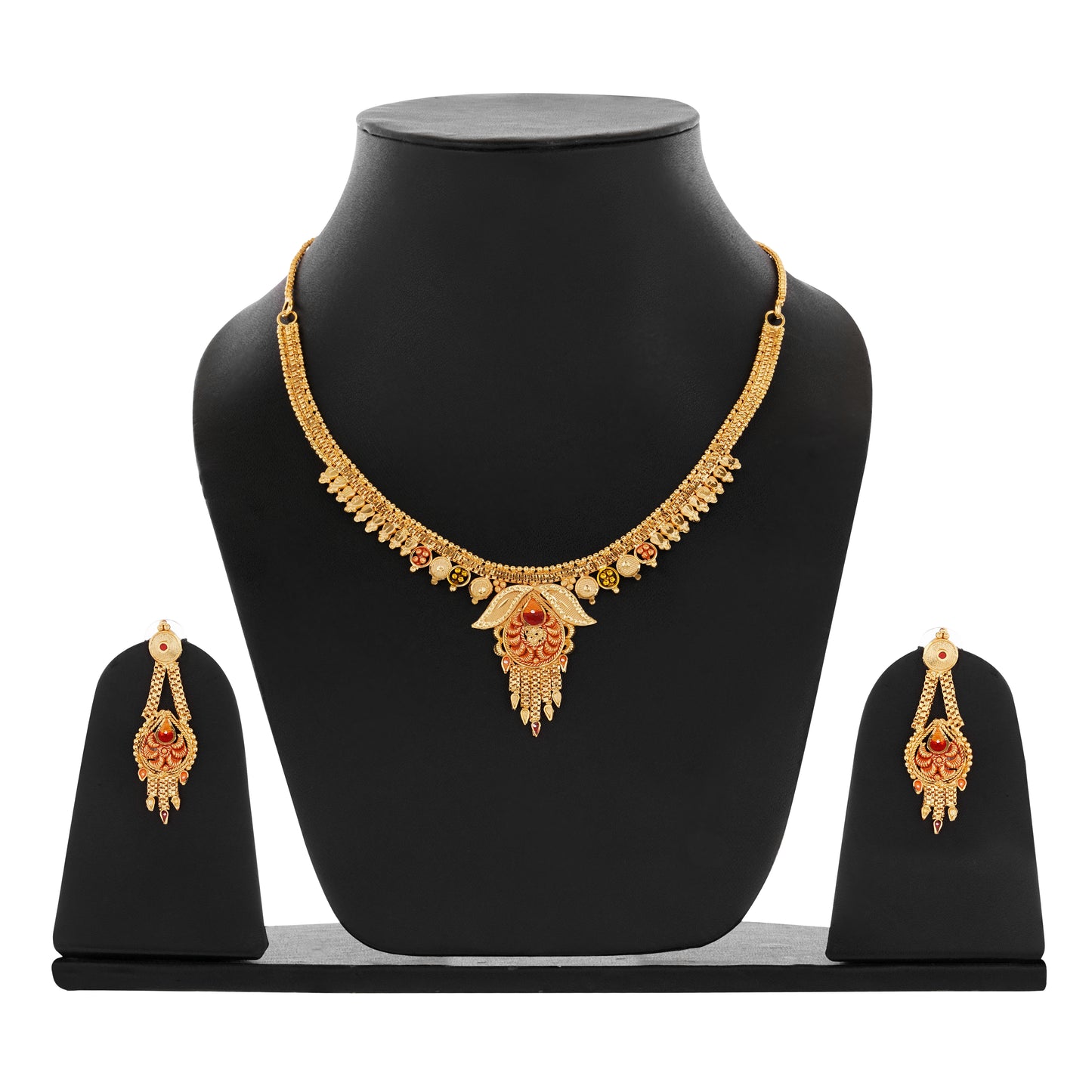 Floral Design Gold-Plated Necklace Set with Earrings