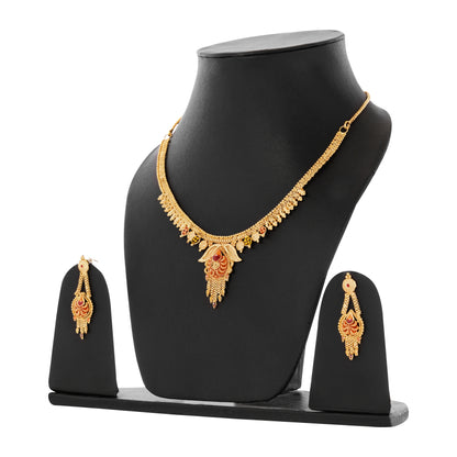 Floral Design Gold-Plated Necklace Set with Earrings