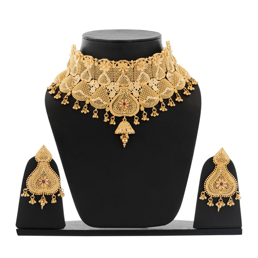 Designer Indian Choker Gold-Plated Choker Necklace Set with Earrings