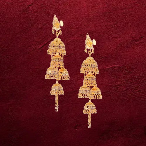 Exquisite 22K Gold Jhumka Earrings - Handmade in India