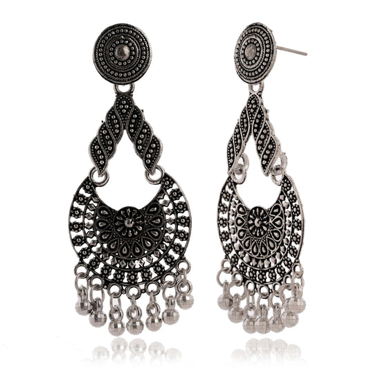 Handmade Traditional Jhumki with Moon and Flower Motif Chandbali Design Ethnic Jhumki Earrings for Women and Girls-2 Attractive Sister