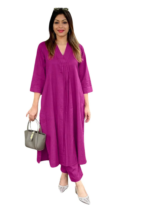 Pink Color Embroidered Cotton Co-Ord Set For Women's and Girls Casual Wear Size-M BazaarBag