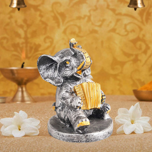 M/S PREM CRAFTS  Resin Elephant Playing Musical Instrument Showpiece For Home Dcor Living Room Bedroom Table Top -4 M/S PREM CRAFTS