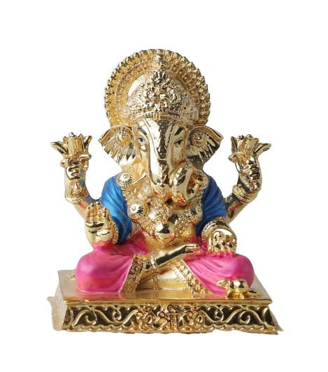 Luxurious Radiant Golden Ganesha Glossy Idol | Elegant Lord Ganesha Wall Art for Home Décor