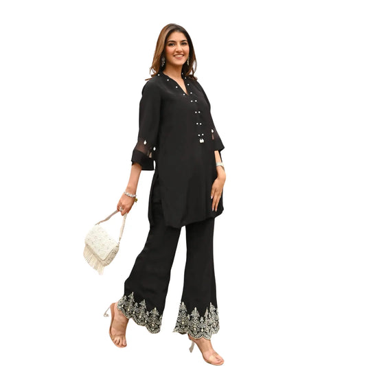 Black Color EmbroideBlack Cotton Co-Ord Set For Women's and Girls Size-M BazaarBag