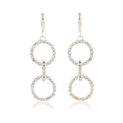 Women’s Silver Circle Long Three Rhinestone Unique Western Earrings for Women Party Wear Attractive Sister