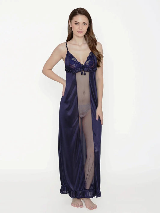 Elegant Multi-Color Solid Nightdress - Navy Blue, Pink, Red Attractive Sister