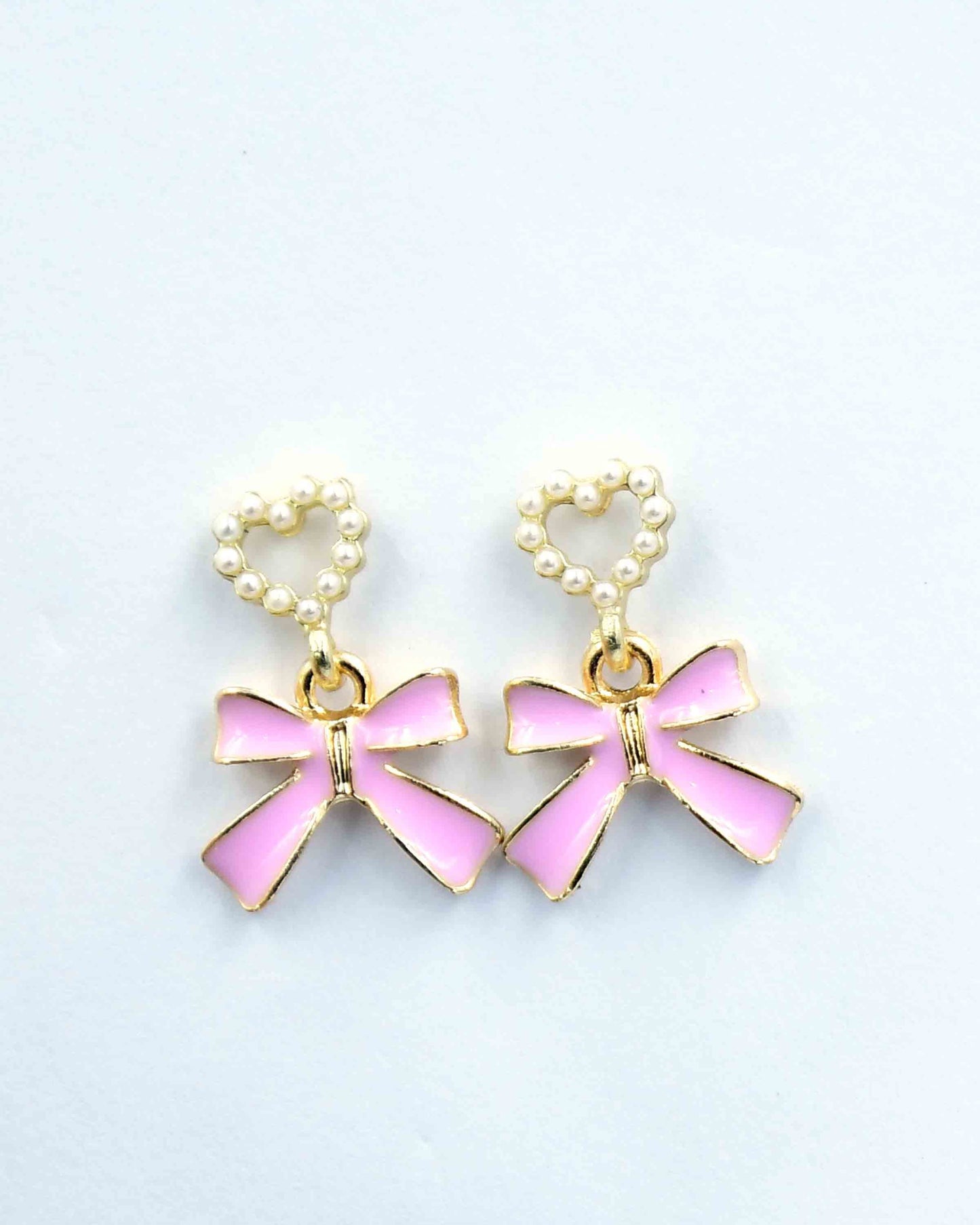 Heart Imitation Pearl Bow Earrings