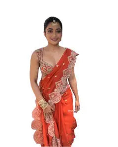 Vichitra Silk Saree with Sequin Cording Work Wholesale Festive Wear with Designer Blouse RE