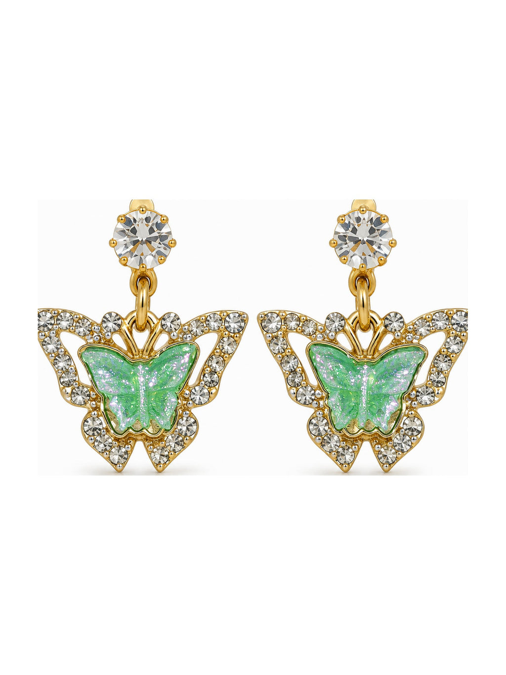 Crystal Butterfly Halo Drops Green - Attractive Sister