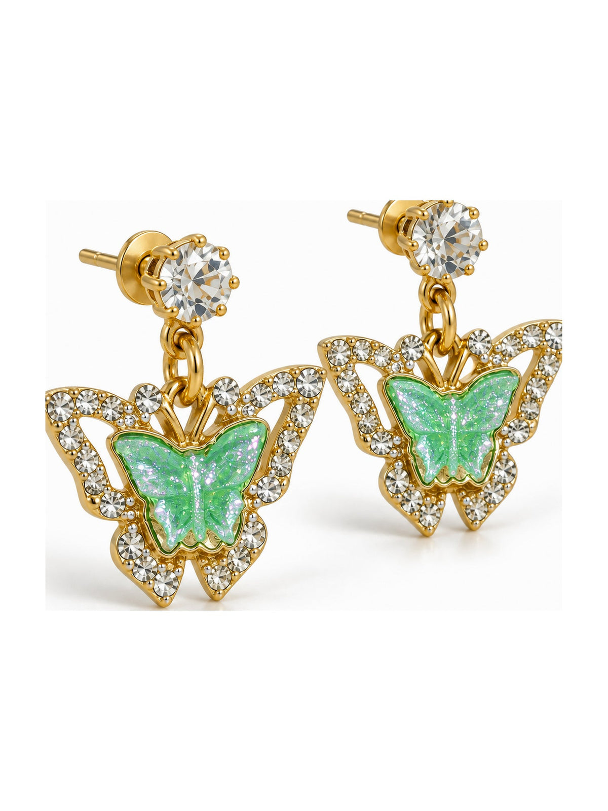 Crystal Butterfly Halo Drops Green - Attractive Sister