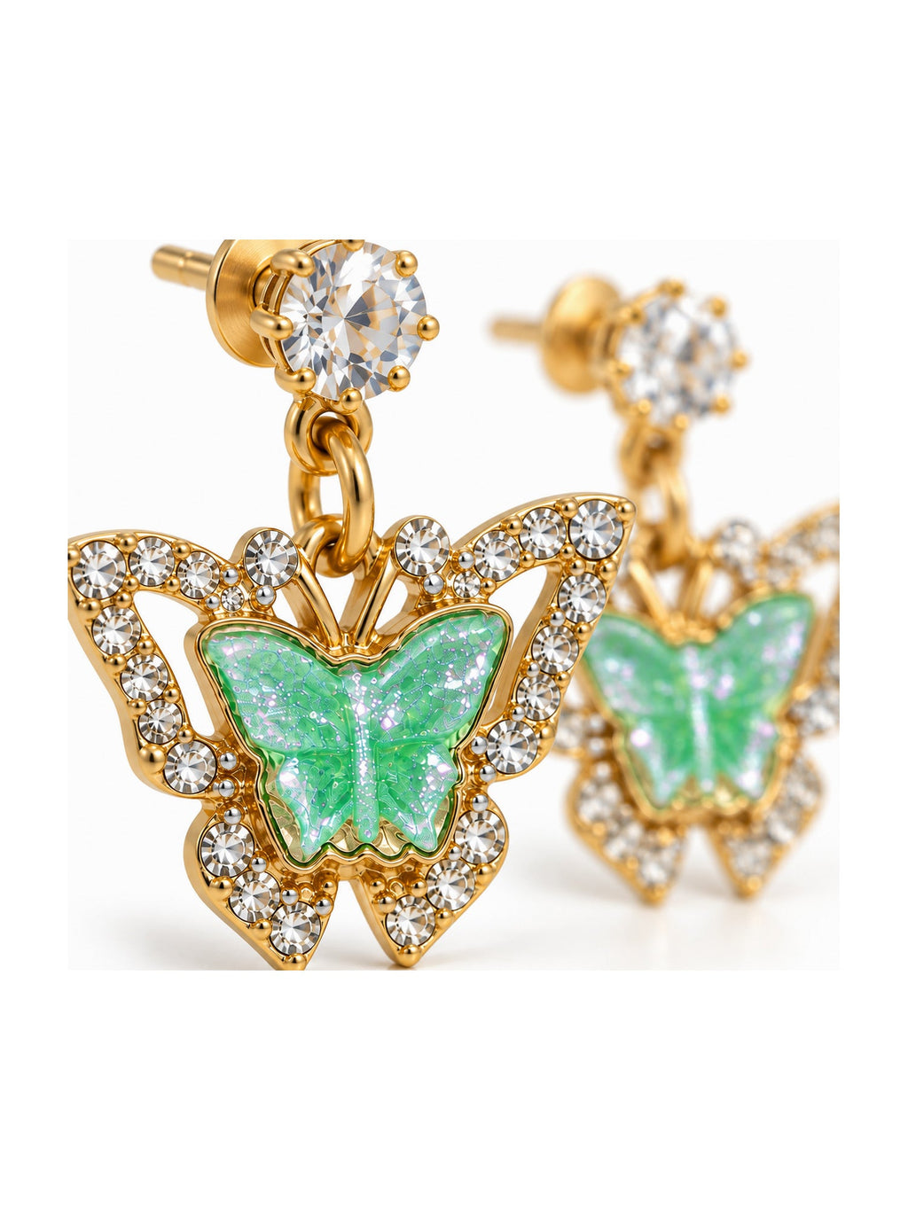 Crystal Butterfly Halo Drops Green - Attractive Sister