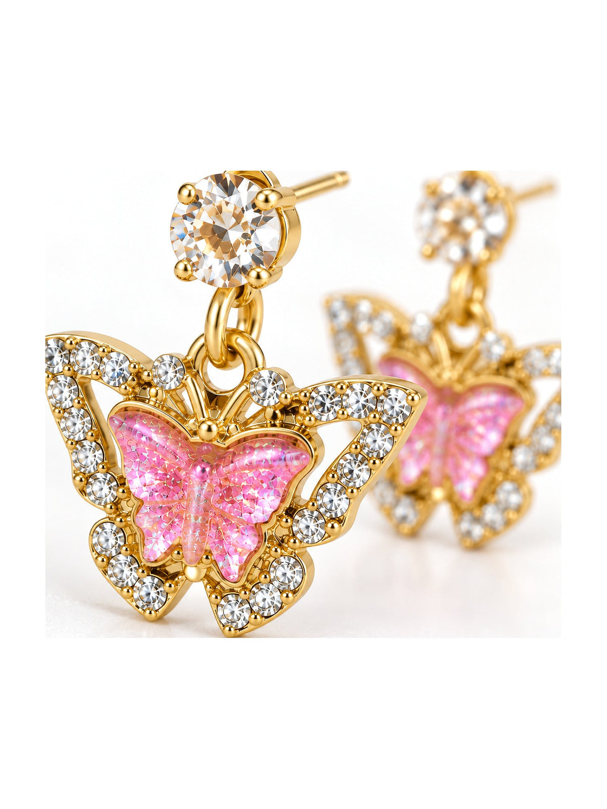 Crystal Butterfly Halo Drops Pink - Attractive Sister